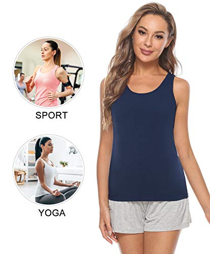Image of Vislivin Cotton Tank Tops with Shelf Bra for Women Stretch Tanks Wide Strap Undershirts