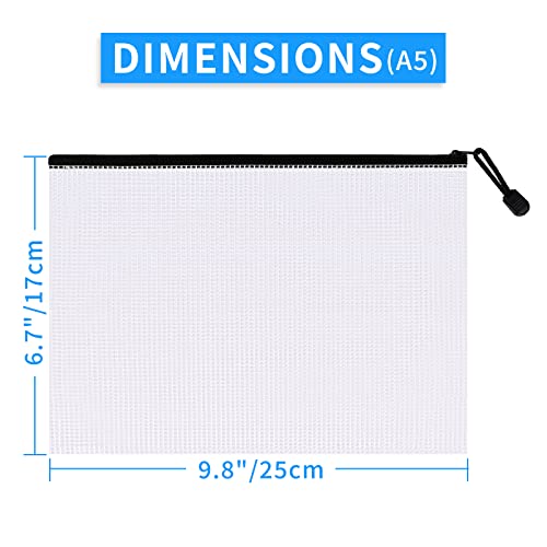 12Pcs A5 Mesh Zipper Pouch, PVC Mesh Zipper Bags,Waterproof Plastic Mesh Zip File Bag, Document Fold