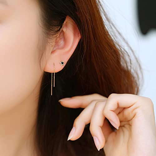 2 Pairs S925 Sterling Silver Chain Threader Earrings For Women Bar Wrap Threader Dangle Drop Earrings Lightweight Minimalist Hypoallergenic Earrings Anniversary Jewelry3