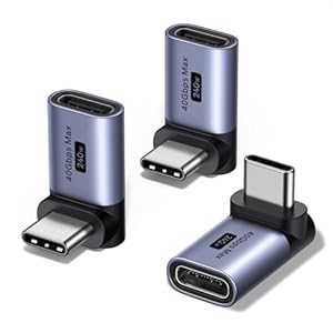 UGREEN Paquete de 3 adaptadores USB C de 90 grados, adaptador USB C macho a hembra de ángulo recto [40 Gbps, 240 W, 8K 60 Hz] compatible con Switch 2, Steam Deck, ROG Ally, MacBook, iPhone 17/16, iPad