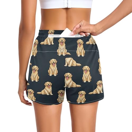 QUGRL Womens Training Shorts Golden Retriever Dogs Cute Womens' Stretchy