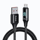 [ Micro USB ] Power Off/On Smart LED Auto Disconnect, Mcdodo 90 Degree Right Angle Game Nylon Braided Sync Charge USB Data 5FT/1.5M Cable Compatible Samsung/HTC/Motorola More (Micro Black, 5FT/1.5M)