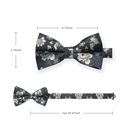 Image of HISDERN Bow Ties for Men Paisley Floral Pre-tied Bowtie Pocket Square Set Men's Formal Bow Ties Wedding Party