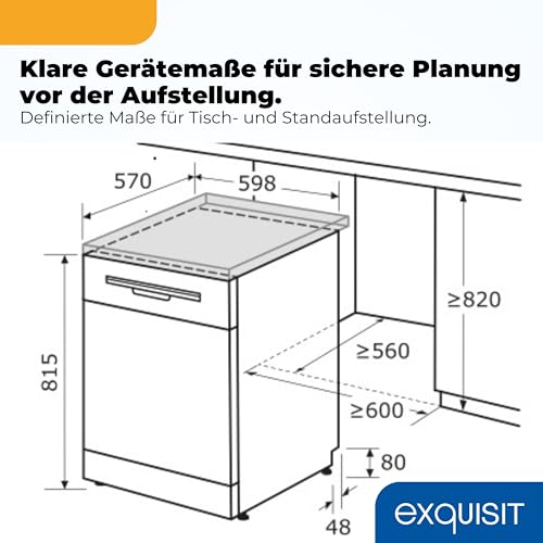 Exquisit Geschirrspüler | 12 Maßgedecke, Energieklasse E, 49 dB Geräusch | 6 Programme, Selbstreinigung, Halbe Beladung, Startzeitverzögerung, Aquastop, Mehrfach Wasserschutz | GSP56312-030E weiss