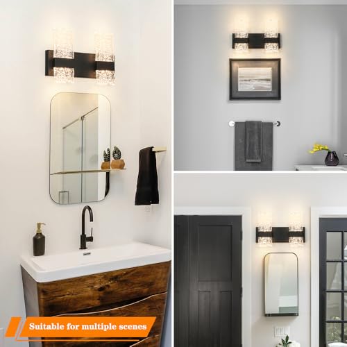Image of Modern Matte Black 2 Lights Bathroom Vanity Light, LED Bathroom Light Fixtures Over Mirror, Dimmable Acrylic Wall Lighting Fixtures, Hardwired Wall Light(H9.25in, L13.78in)