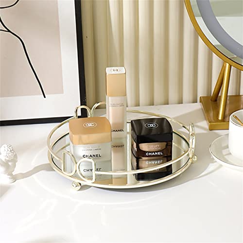 Haigouer Round Decorative Tray With Bow Metal Decorative Edge Silver Diameter 10 Inches Silver #TOP4