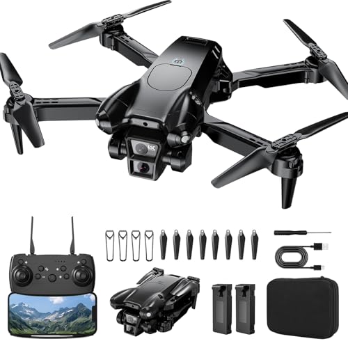 ASFSFQ Drone with Camera 1080P HD,Mini Drone for Beginners Kids Adults,Foldable RC Quadcopter with Stable Hover,Trajectory Flight,One Key Take Off/Land,2 Batteries,Toys for Boys and Girls（Black)