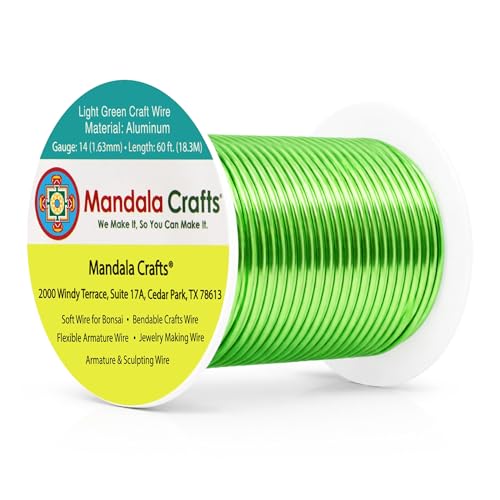 Image of Mandala Crafts 14 Gauge Light Green Anodized Aluminum Craft Wire, 60 FT | Colored, Flexible, Bendable, for Bonsai, Armature, Sculpting, Wire Wrapping, Jewelry Making, Weather & Tarnish Resistant