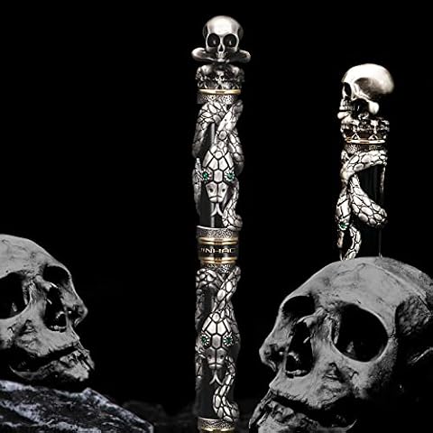 Jinhao czarny wąż wieczne pióro średnia stalówka styl retro z czaszką solidny metal i papierowy piórnik zestaw