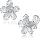 Fiklon Clip on Earrings for Women - Dainty Flower Earrings, Vintage Floral Earring, Hypoallergenic 14k Gold Plated & Silver, Lightweight Non Pierced Jewelry for Sensitive Ears (Flower_Silver)