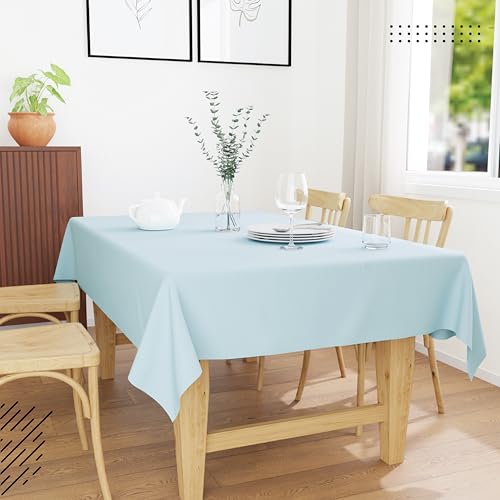 Image of Encasa XO Dining Table Cover Cloth for 6 to 8 Seater | 140x230 cm Cotton Canvas Rectangular Table Cloth | Machine Washable Tablecloth for Indoor & Outdoor Use - Ice Blue Solid Color