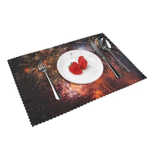 Fireworks Print Heat Resistant Placemats Set of 4 | 45x30cm Polyester Table Mats for Dining Room Kitchen Decor