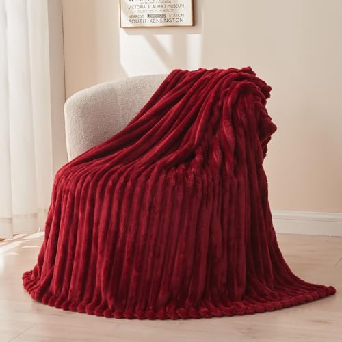 Newcosplay Super Soft Throw Blanket Red Premium Silky Flannel Fleece 3D Ribbed Jacquard Lightweight Bed Blanket All Season Use thumb #2
