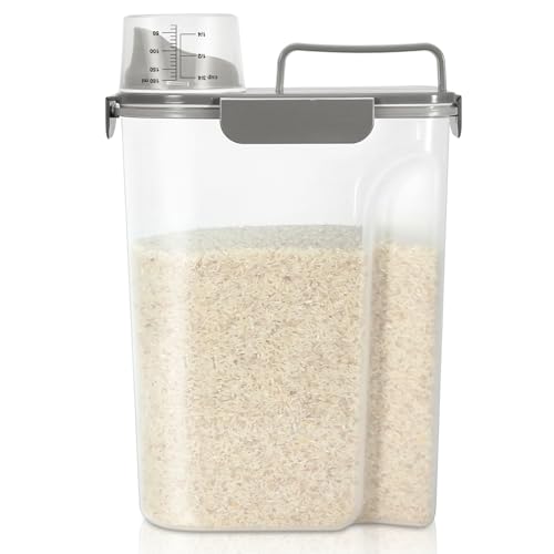 TBMax Airtight Rice Container 10 Lbs Cereal Dispenser Pet Cat Dog Food Storage Container Plastic Kitchen Pantry Food Storage Holder with Cup -Dark Grey