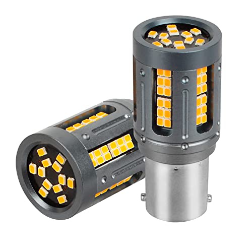 Safego 1156 BA15S P21W Bombilla LED CANBUS Superbrillantes Ambar Amarillo 2016 84SMD 800LM Luz LED Coche Antiestroboscópico para Luces Traseras, Luz de Marcha Atrás, Luz de señal de giro 12V, 2 Piezas Cover