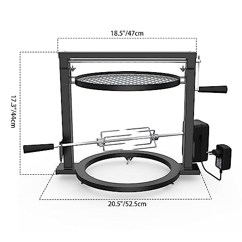 onlyfire Santa Maria Grillaufsatz Grillspieß Set für Solo Stove Ranger 38 cm Feuerstelle, Drehspieß mit Motor, 2 Fleischnadeln und Verstellbarer Grillrost für Camping, Outdoor, Grillküche