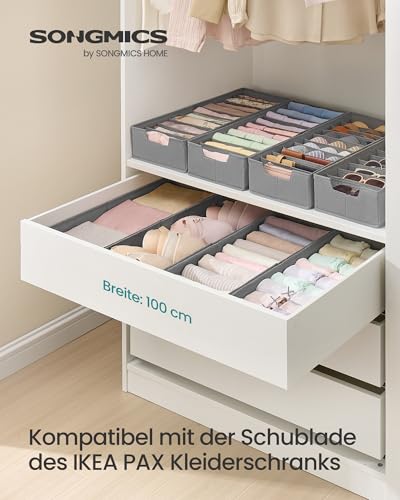 SONGMICS Unterwäsche-Organizer 4er Set, Schubladen-Organizer für IKEA PAX Kleiderschrank, ohne Trennwände, Kleiderschrank-Organizer faltbar, 50 x 22 x 10 cm für Socken, taubengrau RUS013G01
