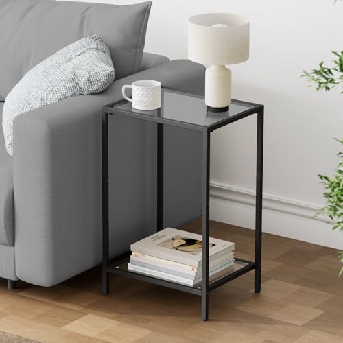 Image of HOMSHO Side Tables Set of 2 with Tempered Glass, Slim End Tables