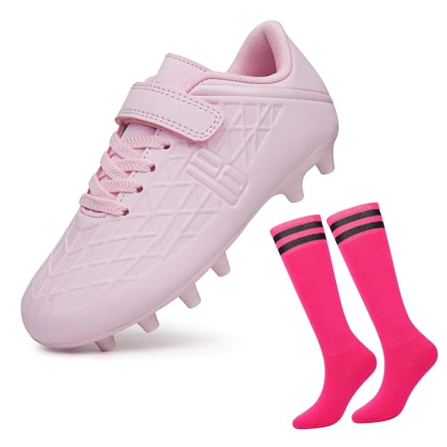 Image of brooman Kids Firm Ground Soccer Cleats Boys Girls Football Cleats with Soccer Socks