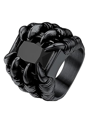 PROSTEEL Dragon Claw Ring for Men Black with Synthetic Gemstone, Size 14