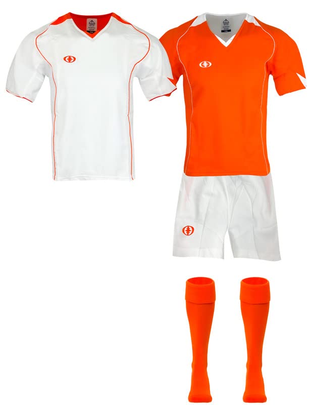 Boy's Soccer Jerseys, 4 Pcs Set, Soccer Uniforms for Teams Youth Sizes, Two Jerseys, One Short and One Pair of Socks, Orange (YS)