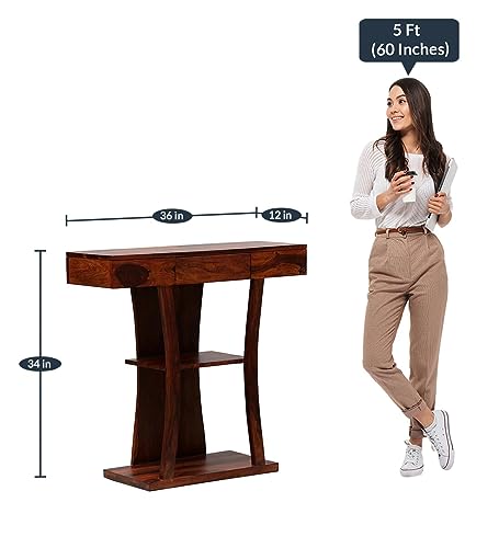 Image of Woody Furniture Console Table with Storage | Wooden Console Table for Bedroom & Living Room | Foyer Table for Entryway (Natural Finish)