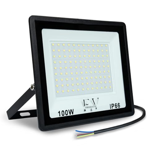 F&V PRODUCTS Faretto Led da Esterno 100W Faro Led da Esterno 108 Led Luce Bianca Fredda 6500K Da Esterno 10.000 LUMEN Impermeabile IP66 Resistenza IK08 Alluminio Vetro Temperato per esterni