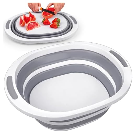 Collapsible Wash Basin, 7.5L Dish Tub Sink Basin Folding Dish Pans for Kitchen Sink, 2-in-1 Dishpan + Cutting Board, Portable Sink Dish Basin for Camping BBQ Prep Tub Washing Bin Bucket for Cleaning