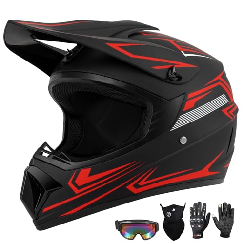 Youth Kids Dirt Bike Motocross Helmet (Goggles Gloves Face Mask) 4PCS Set, DOT Approved Boys Girls...