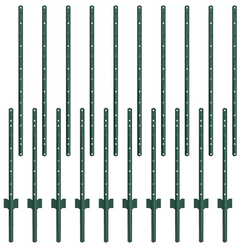 Sptchapn Lot de 10 poteaux de clôture en métal solides et durables de 1,8 m pour jardin, terrasse et extérieur, poteaux en T verts