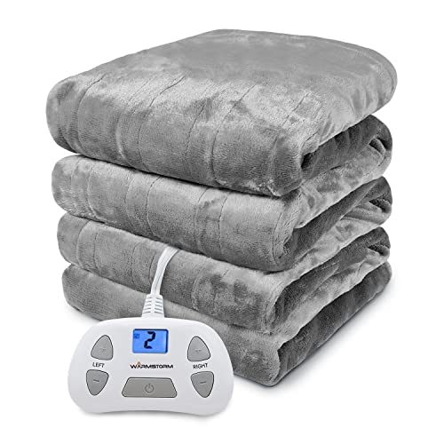 Warm Storm Heated Blanket Twin Size, Flannel Electric Blanket With10 Heat Settings 1-12 Hours Auto Off, Fast Heating Blanket For Bed Home Office, Machine Washable, Grey, 62"X84" #TOP13