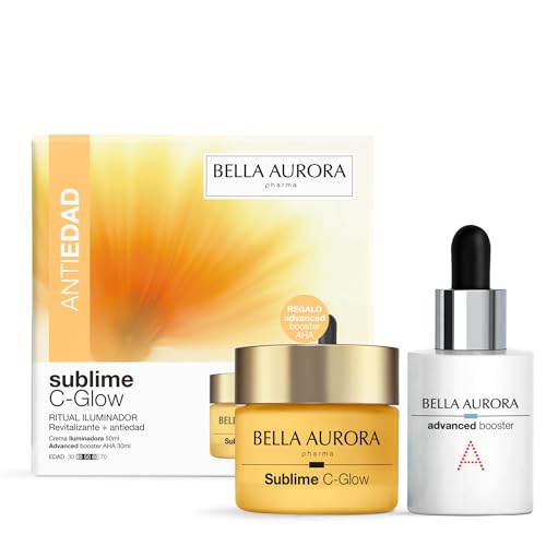 Bella Aurora Pack Sublime C-Glow con Advanced Booster AHA 6% | Ritual Iluminador y Antiedad | Vitamina C Estabilizada | Peeling Suave Renovador | Unifica el Tono y Mejora la Textura | 50 + 30 ml