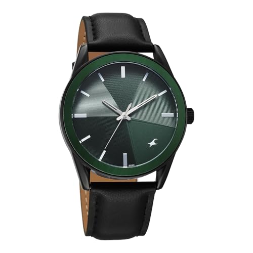 Image of Fastrack Stunners XI with Quartz Analog Dark Green Dial Black Leather Strap Watch for Men - 38215KL01