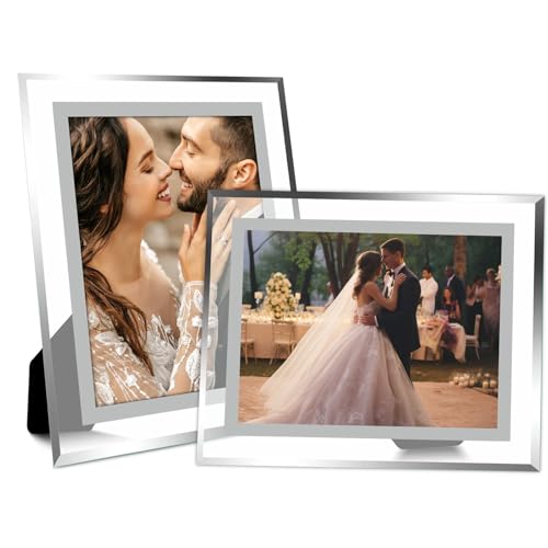 DabbOo 2 Marcos Foto Vidrio Plateado 6 Pulgadas Orientación Horizontal o Vertical Marcos Transparentes Perfectos Decoración Regalo Ideal para Bodas Cumpleaños y Navidad