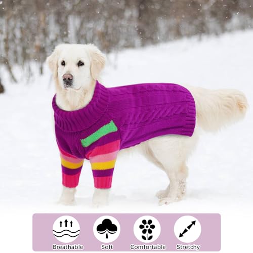 Image of Extra Large Dog Sweater, Turtleneck Pullover with Sleeve, Purple 5XL