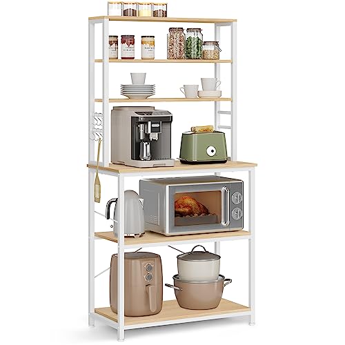 Vasagle Coffee Bar, Baker’s Rack For Kitchen With Storage, 6-Tier Kitchen Shelves With 6 Hooks, Microwave Stand, Industrial, 15.7 X 31.5 X 65.7 Inches, Oak Colour And White Ukks019W09 #TOP15