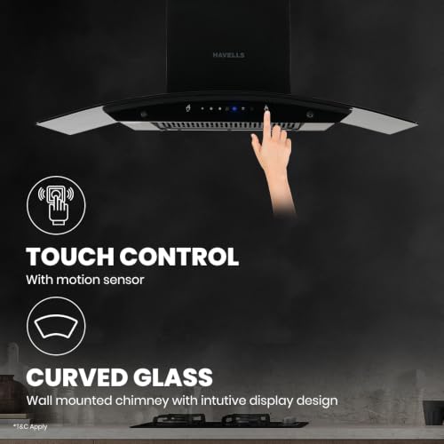 Image of Havells Polaris Lite BLDC 60cm Curved Glass Chimney|Powerful 1500 m /hr Suction|Filterless Tech|Gesture & Touch Control|Auto Heat Clean|15 Yr Motor & 5 Yr Product Warranty| Free Installation Kit