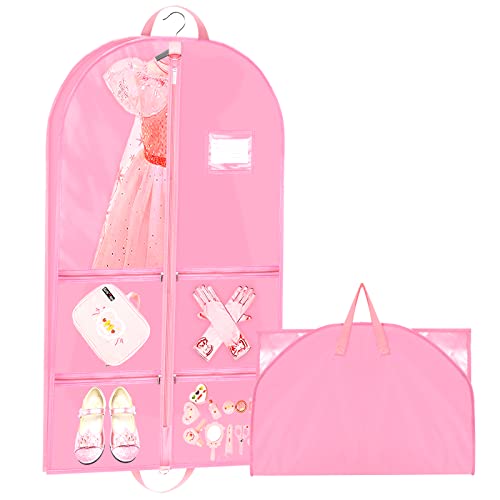Pwsap - 40" Kids Costume Garment Bag With Gusset, 4 Pockets Dance Costume Bag, Waterproof Clothes Hanging Protector, Foldable Travel Storage Cover for Dance Sports Theatre Beauty Pageants