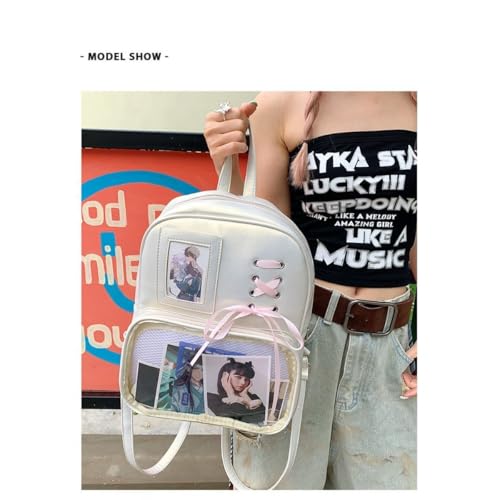 Korean ins ribbon large capacity bag ita bag backpack with pin display insert (white)2