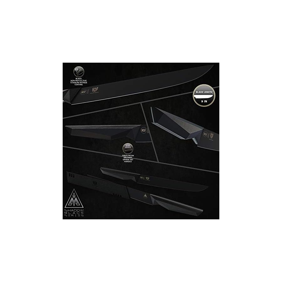 Dalstrong Carving Knife & Fork Set - 9" Blade - Shadow Black Series - Black Titanium Nitride Coated - High Carbon - 7CR17MOV-X Vacuum Treated Steel - Carving Set - BBQ Knife - Sheath - NSF Certified