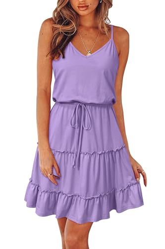 Image of Newshows Women's Summer Casual Dress Cute A Line Ruffle Hem Flattering Fit Beach Vacation Sundress