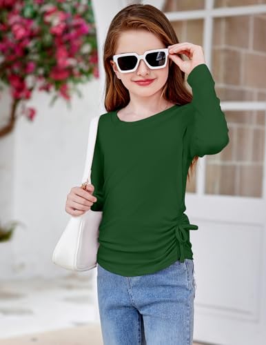Image of Arshiner Girls Long Sleeve Shirts Ruched Knot Side Tunic Blouse Tee Tops