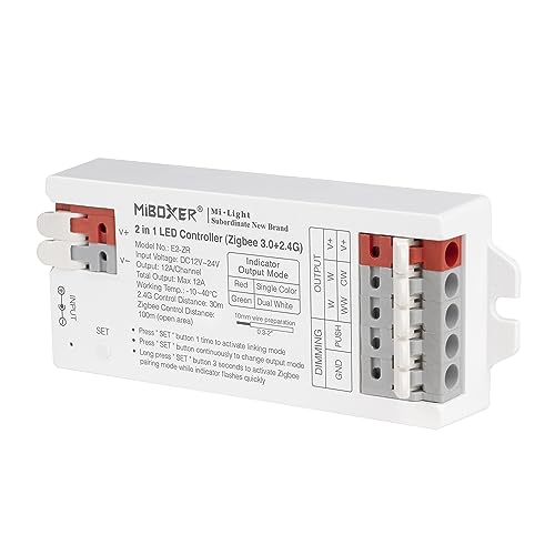 LIGHTEU®, Milight Miboxer Zigbee3.0 y 2.4GHz Controlador tira LED 2 en 1 12V/24V compatible con control remoto Zigbee 2.4GHz, APP/Control por voz, E2-ZR