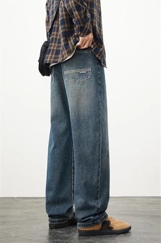 Men's Relaxed Fit Retro Denim Pants, Spring, Baggy Cotton, Stretch Casual Streetwear3