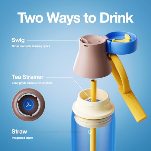 CHAKO LAB Botella de Agua Aislada con Dos Correas | Libre de BPA a Prueba de Fugas | Botella de 17 oz con Tapa de Pico y Popote | Tiramisu miniatura 5