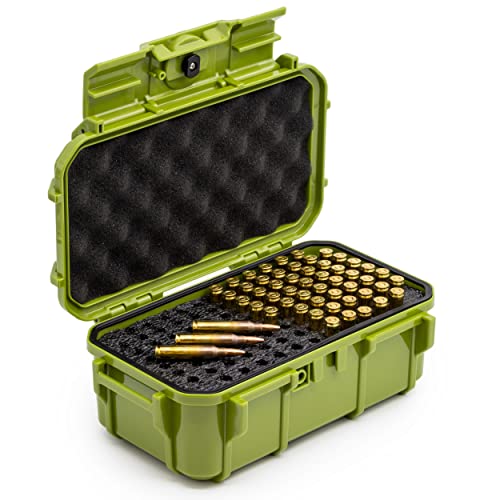 Evergreen 100 Rifle Round Ammo/Bullet Locking Storage Case - Waterproof Universal Ammo Can & Protective Case - Travel Safe/Mil Spec/USA Made - for storing 223 5.56 (57 Green)