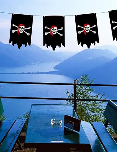Gwezmxs‌ Drapeau Pirate Décoration Extérieur, Crâne au Foulard Rouge pour Fêtes/Décoration Jardin/Halloween, 30x50cm – vue 5