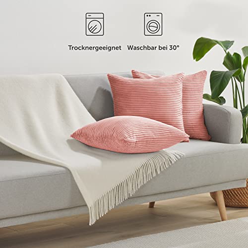 Blumtal 2er Set Kissenbezug 40x40 cm Kord - Zierkissenbezug, Kissenhülle mit verstecktem Reißverschluss, als Sofakissen, Couchkissen oder Dekokissen, Misty Rose - Rosa - Image 7