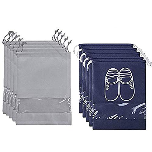 Preisvergleich Produktbild Nuluxi Schuhbeutel mit Zugband Vliesstoff wasserdichte Schuhtaschen Transparente Fenster Schuhbeutel Reise Schuhbeutel mit Transparente Fenster Wasserabweisend Staubdicht Ideal für Reisen-10 Stück