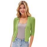 GRACE KARIN Damen sexy tiefer V-Ausschnitt Strickjacke 3/4 Ärmel Elegant Knitwear Bolerojacke Gelbgrün M CL0227S21-10